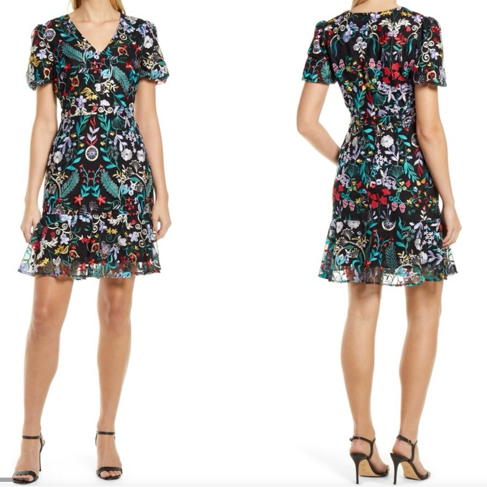 Sam Edelman Black A-line Mini Dress with Puff Sleeves